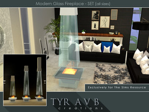 Sims 4 — Modern Glass Fireplace  - SET (ALL SIZES) by TyrAVB — This modern, freestanding glass and metal functional