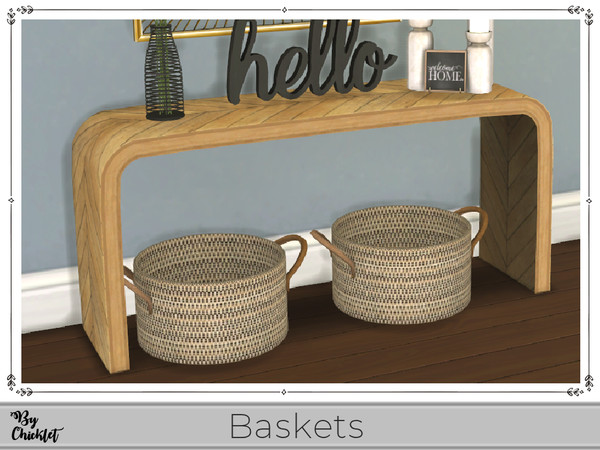 Sims 4 — Stay While Basket Deco by Chicklet — Part of the Stay Awhile Entry Way Set. The Stay Awhile Entryway set is
