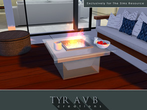 Sims 4 — Modern Glass Fire Pit by TyrAVB — This modern, freestanding glass and metal functional outdoor fire pit will be