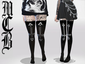 Sims 4 — Upside Down Cross High Knee Socks by MaruChanBe2 — Black high knee socks with upside down crosses. Two different