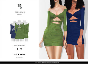 Sims 3 — Off Shoulder Ruched Cut Out Dress by Bill_Sims — YA/AF Everyday/Formal Available for Maternity Recolorable - 1