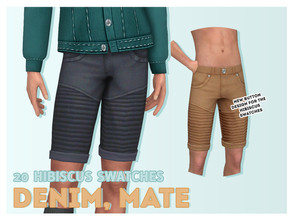 Sims 4 — [Soli] GP07 Denim, Mate Ribbed Shorts (Hibiscus) by Solistair — Male Bottom Base Game Compatible All LODs Custom