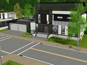 Sims 3 — Modern Slate home by Madams139 — Modern Slate home Open plan kitchen, dining and lounge area. Outdoor hot tub