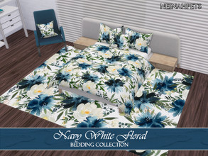 Sims 4 — Navy White Floral Bedroom Accessories {Mesh Required} by neinahpets — A lovely watercolor floral patterned