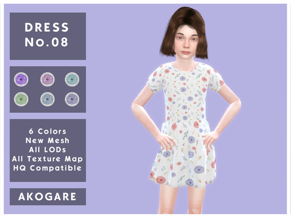 Sims 4 — Akogare Dress No.08 by _Akogare_ — Akogare Dress No.08 - 6 Colors - New Mesh (All LODs) - All Texture Maps - HQ