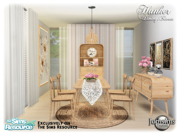 Sims 4 — Hunker dining room by jomsims — Hunker dining room Sims 4 a new, very sweet dining room. wood, lace. dining