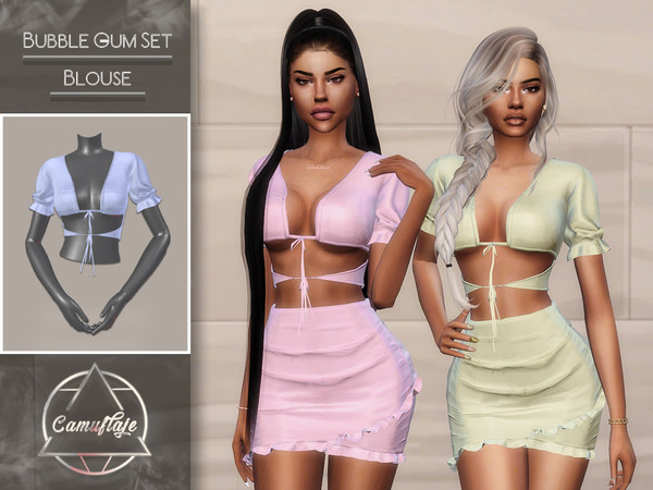 Sims 4 — CAMUFLAJE - Bubble Gum Set (Blouse) by Camuflaje — ** Part of a set ** * New mesh * Compatible with the base