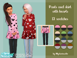 Sims 4 — Pants and skirt with hearts by MysteriousOo — 12 Swatches; Base Game compatible; HQ compatible; Child; Outfit