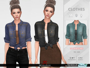 Sims 4 — ReMaron_F_DenimShirt01 by remaron — ==== NEW MESH ==== -15 Swatches available -All lods -Custom CAS thumbnail
