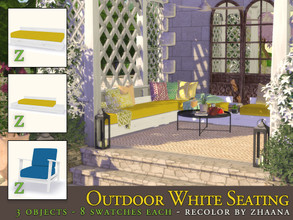 Sims 4 — Outdoor White Seating by Zhaana — Perfect for outdoors / indoors. Set includes 3 recolored objects : - armchair
