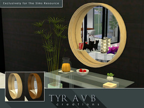 Sims 4 — Round Mirror with Functional Glass Shelf by TyrAVB — This modern round plywood mirror with functional glass