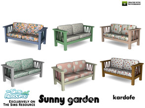 Sims 4 — kardofe_Sunny garden_LoveSeat by kardofe — Two-seater sofa, wooden with large cushions, in six colour options 