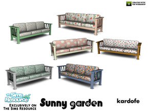 Sims 4 — kardofe_Sunny garden_Sofa by kardofe — Wooden sofa with large cushions, in six colour options 
