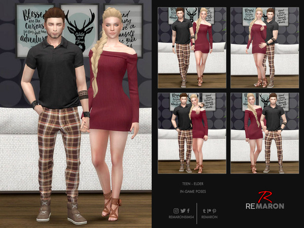 Sims 4 — ReMaron_Couple_InGamePose_Set01 (PATREON) by remaron — Couple pose for Teen to Elder. This pack comes with 10