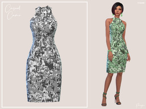 Sims 4 — CasualCamo by Paogae — Tight dress, above the knee length, bare shoulders with halter neck, five colors,