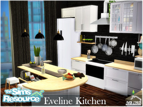 Sims 4 — Eveline Kitchen by nobody13922 — A large, spacious kitchen in dark tones with light furniture. Size: 6x6 Price: