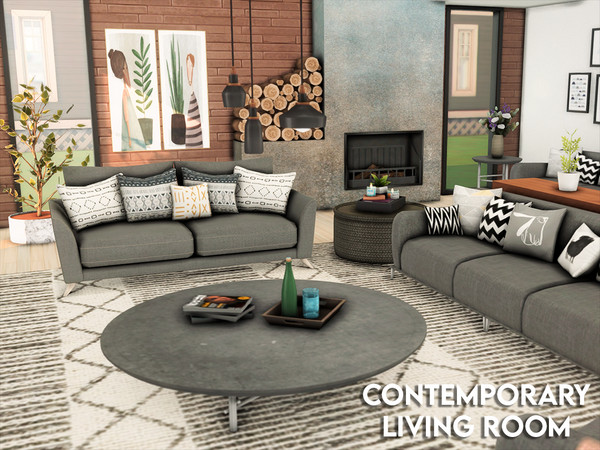 Sims 4 — Contemporary Living Room by xogerardine — I really like a combination of browns and greys in this one. Works