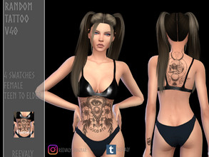 Sims 4 — Random Tattoo V40 by Reevaly — 4 Swatches. Teen to Elder. For Female. Works with all Skins and Overlays. Base