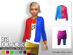 Sims 4 — SimsDollhouse - Harley Quinn - Top (Child) by SimsDollhouse — - Hand painted textures - 7 Colours available -