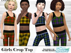 Sims 4 — Girls Tartan Sporty Crop Top by Pelineldis — A cool, sporty crop tartan top for girls in four design variations