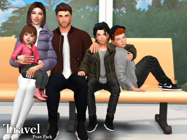 Sims 4 — Travel (Pose Pack) by Beto_ae0 — Hope you like these poses at the airport To use the poses you need the Mod pose