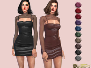 Sims 4 — Mesh Layer Spaghetti Strap PU Bodycon Dress by Harmonia — Mesh by Harmonia 12 color Please do not use my