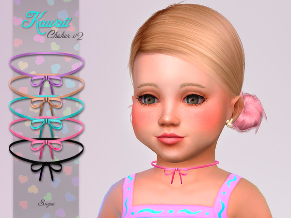 Sims 4 — Kawaii Choker v2 Toddler by Suzue — -New Mesh (Suzue) -16 Swatches -For Female (Toddler) -HQ Compatible