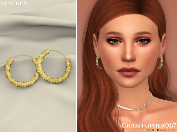 Sims 4 — Stacked Earrings by christopher0672 — These are a pair of big hoop earrings with a bunch of square charms. 8