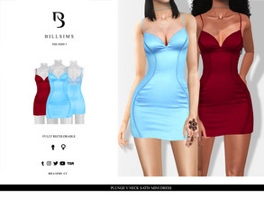 Sims 3 — Plunge V Neck Satin Mini Dress by Bill_Sims — YA/AF Everyday/Formal Available for Maternity Recolorable - 1