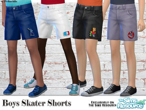 Sims 4 — Boys Skater Shorts by Pelineldis — A cool skater shorts for boys (but works for girls too) in four color