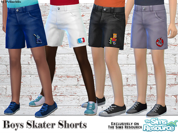 Sims 4 — Boys Skater Shorts by Pelineldis — A cool skater shorts for boys (but works for girls too) in four color