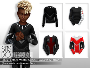 Sims 4 — Sims Dollhouse - Black Panther & More - Tops (Child) by SimsDollhouse — - Black Panther, Hawkeye, Winter