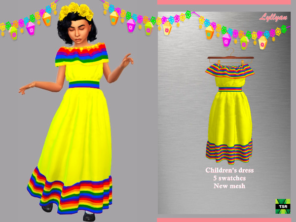 Sims 4 — Child dress Cinco de Mayo by LYLLYAN — - New Mesh - All Lods -5 Swatches - Custom thumbnail - Compatible with HQ