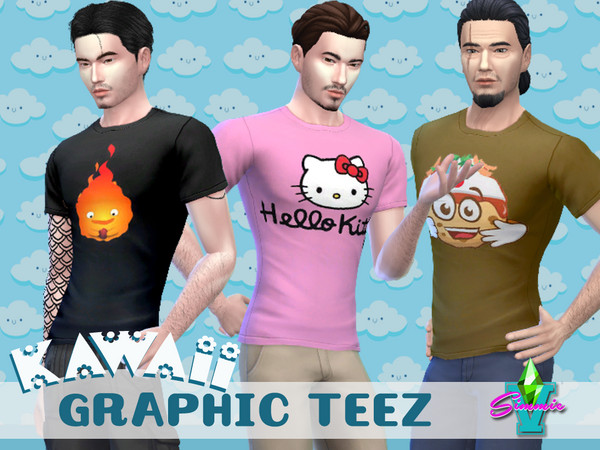 Sims 4 — SimmieV Kawaii Graphic Teez by SimmieV — A set of eight graphic teez featuring images from Japanese