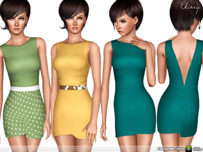 Sims 3 — V-Back Mini Dress by ekinege — A sleeveless mini dress with a V-cutout back and a round neckline. 3 recolorable