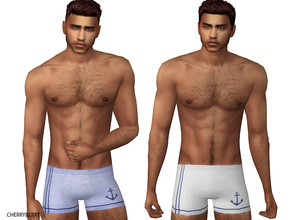 Sims 4 — Sailor Mens Swimwear by CherryBerrySim — Summer themed sailor swimwear shorts for male sims. 4 colors HQ 