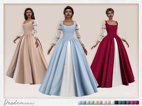 Sims 4 — Desdemona Dress by Sifix2 — A historical fantasy ball gown with sheer sleeves, available in 15 colors for teen,