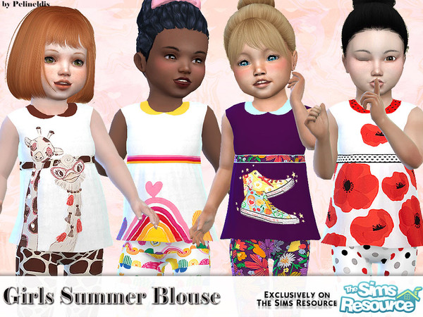 Sims 4 — Girls Summer Blouse by Pelineldis — A sweet blouse for toddler girls in four design variations.