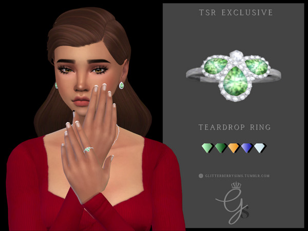Sims 4 — Teardrop Ring by Glitterberryfly — This ring goes on the left index finger! It is to match with the other