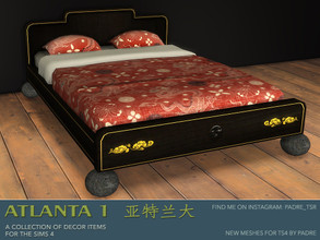 Sims 4 — Atlanta 1 Furniture and Deco double bed by Padre — An Asian-inspired set of furniture and deco meshes