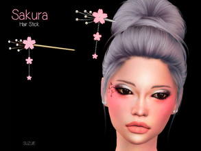 Sims 4 — Sakura Hair Stick Right Side by Suzue — -New Mesh (Suzue) -6 Swatches -For Female (Teen to Elder) -Hats Category