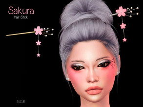 Sims 4 — Sakura Hair Stick Left Side by Suzue — -New Mesh (Suzue) -6 Swatches -For Female (Teen to Elder) -Hats Category