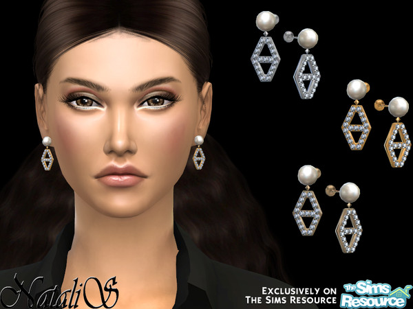 Sims 4 — NataliS_Diamond hexagon pearl earrings by Natalis — NataliS_Diamond hexagon pearl earrings. FT-FA-FE 3 colors.