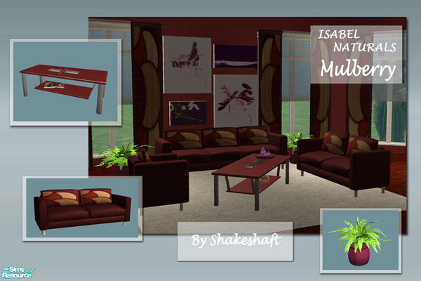 Sims 2 — Isabel Naturals: Mulberry by Shakeshaft — A recolour set of my Isabel Naturals Lounge Set.