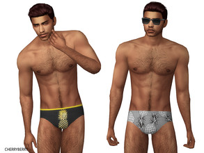 Sims 4 — Pineapple Mens Swimwear by CherryBerrySim — Fun summer swimwear with pineapple designs for male sims. HQ 5