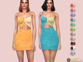 Sims 4 — Slinky Ruched Contrast Detail Cut-Out Dress by Harmonia — Mesh by Harmonia 13 color Please do not use my