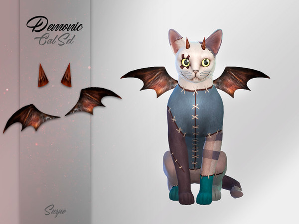 Sims 4 — Demonic Set Cat by Suzue — F. Updated (2021) Horns and wings for cats. -New Mesh (Suzue) -15 Swatches -Hat and