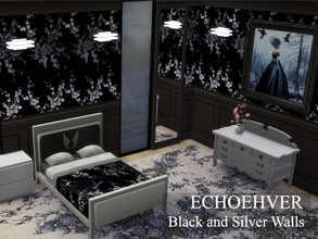 Sims 4 — Black and Silver Wall Set by Echoehver — 11 Black and silver wallpaper walls with a 12th one added in that looks