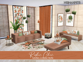Sims 4 — Rustic Chic Living {Mesh Required} by neinahpets — A living room suite featuring a one of a kind rustic hand