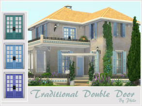Sims 4 — Garance Traditional Double Door by philo — Base game traditional double door in 3 colors of Provence.